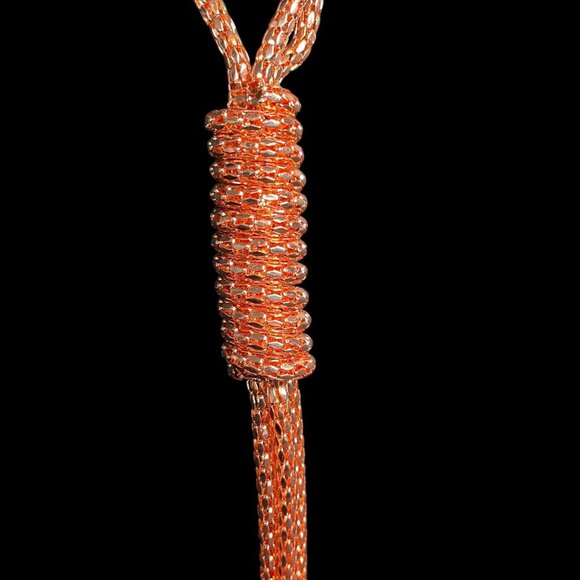 Rose Gold Tone Mesh Lariat Necklace/Hoop Earrings Set Boho Statement Elegant - Picture 9 of 11